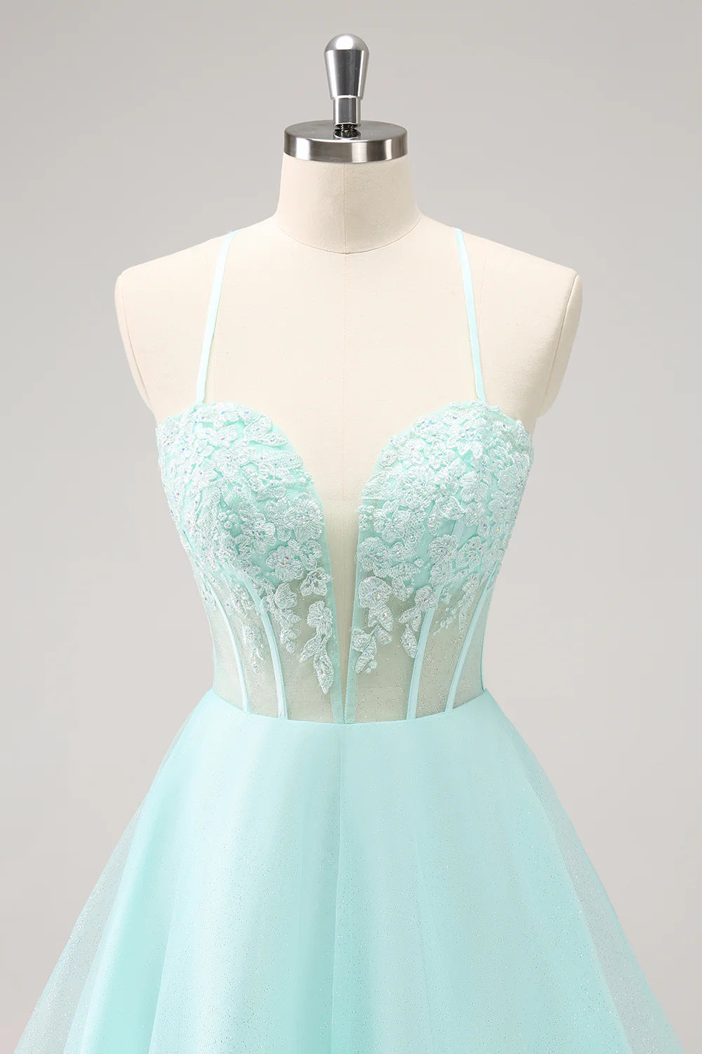 Amzcw Sparkly A Line Corset Sequin Short Green Homecoming Dress with Appliques