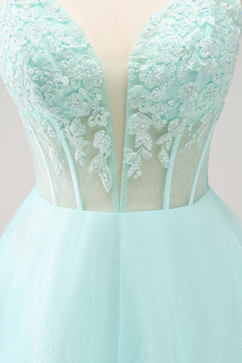 Amzcw Sparkly A Line Corset Sequin Short Green Homecoming Dress with Appliques
