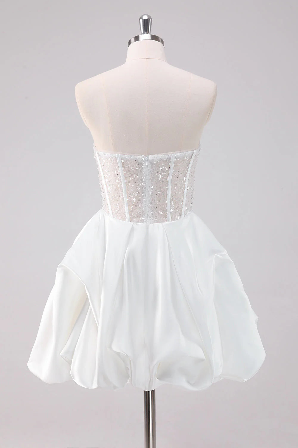 Amzcw Sparkly White A Line Strapless Corset Short Homecoming Dress