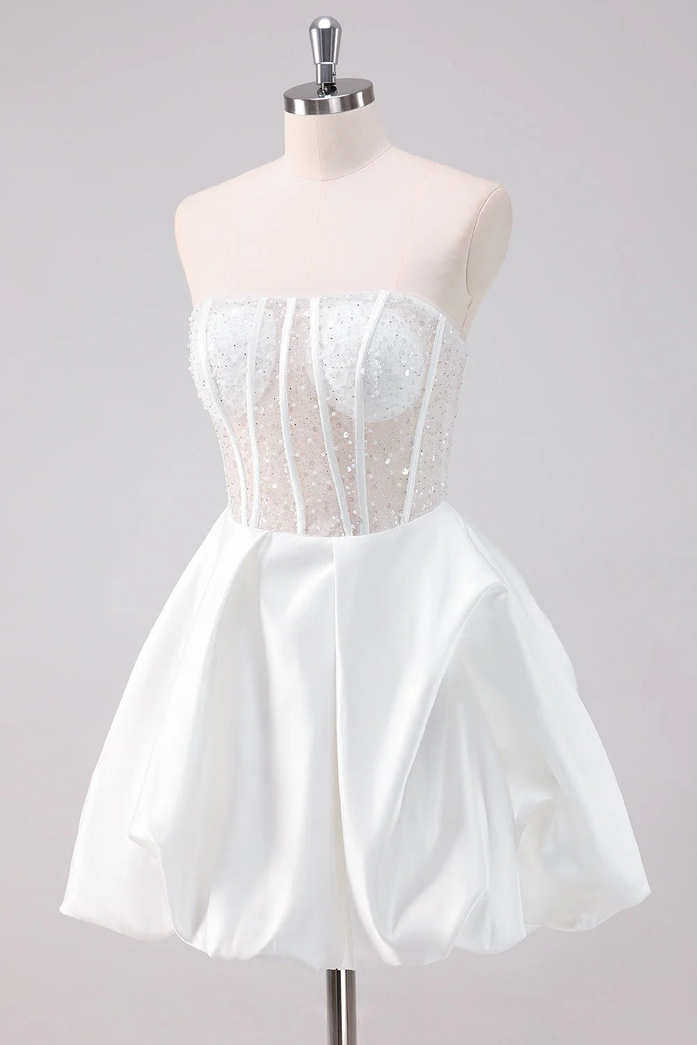 Amzcw Sparkly White A Line Strapless Corset Short Homecoming Dress
