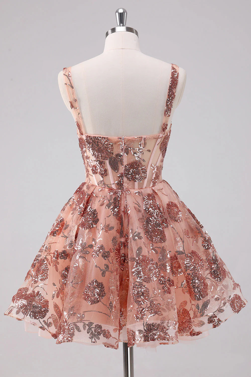 Amzcw Sparkly Blush A Line Spaghetti Straps Sequins Corset Short Homecoming Dress