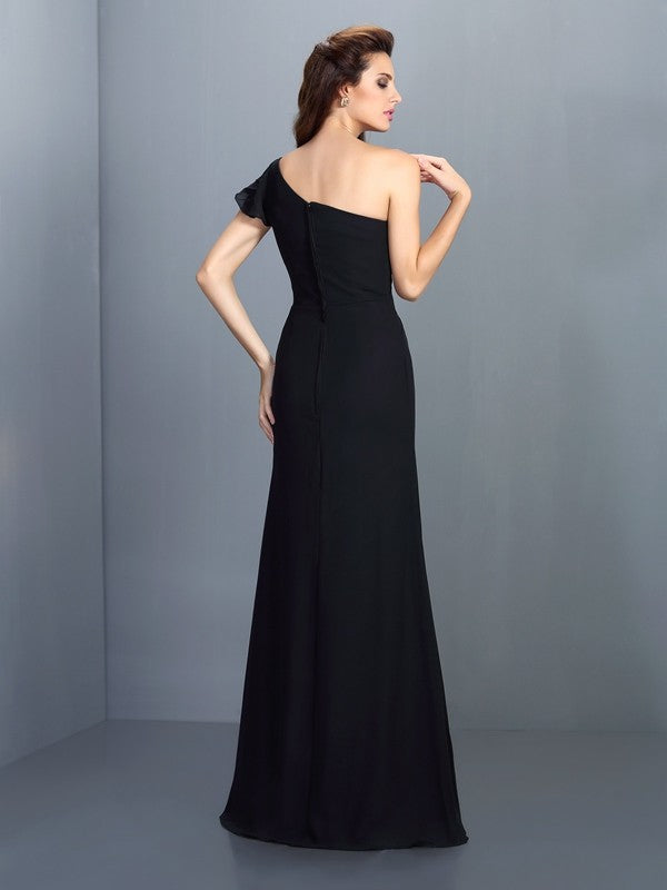 Sheath/Column One-Shoulder Pleats Sleeveless Long Chiffon Bridesmaid Dresses
