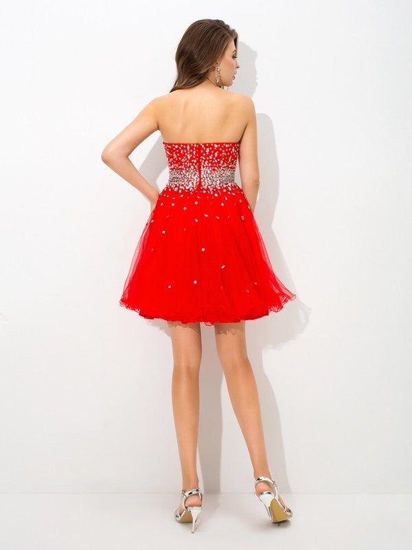 A-Line/Princess Sweetheart Beading Sleeveless Short Organza Cocktail Dresses