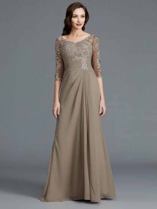 A-Line/Princess 1/2 Sleeves Scoop Applique Chiffon Floor-Length Mother of the Bride Dresses