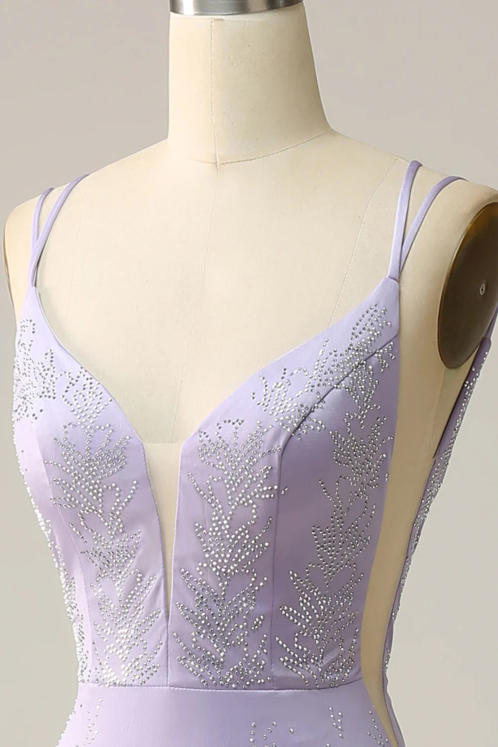 Mermaid Spaghetti Straps Lilac Long Prom Dress with Split Front