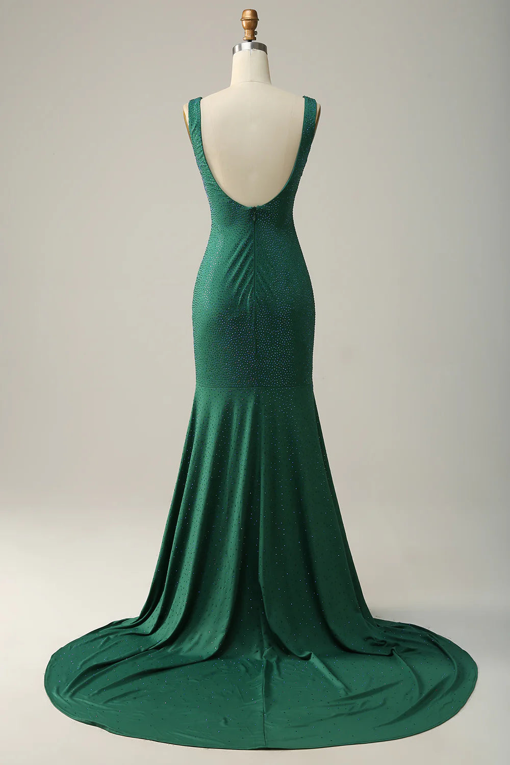 Amzcw Mermaid V Neck Green Long Prom Dress with Beading