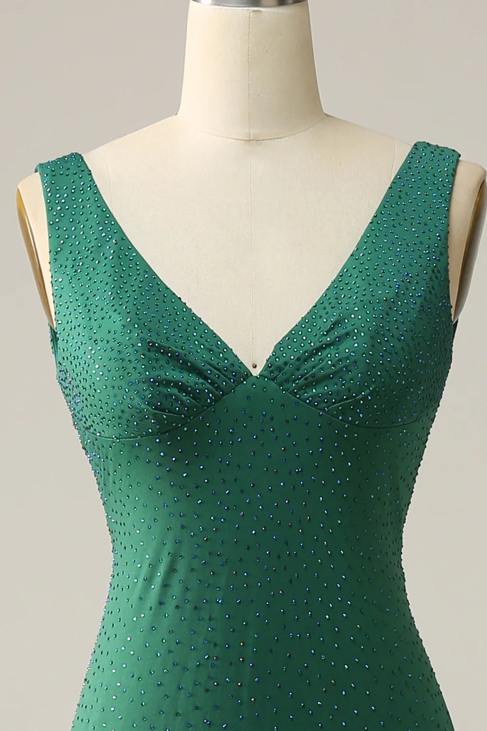 Amzcw Mermaid V Neck Green Long Prom Dress with Beading