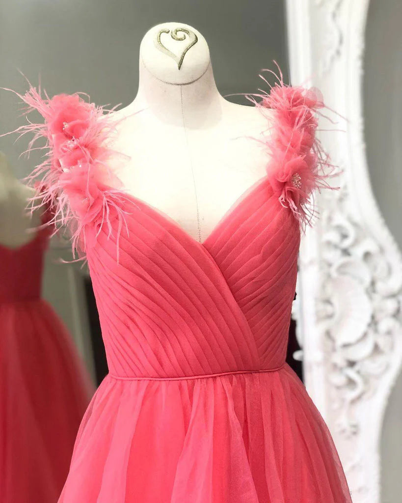 A-Line Ball Gown Sleeveless Off-The-Shoulder Ruched Tulle Prom Dresses Evening Dress