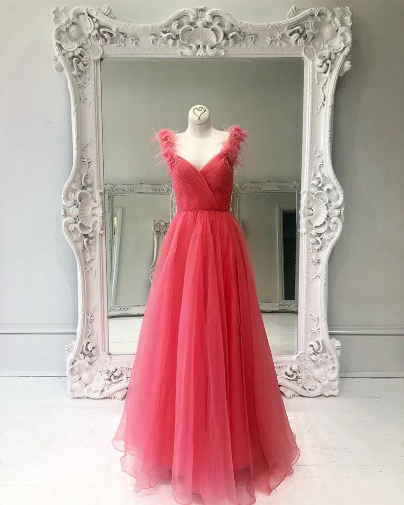 A-Line Ball Gown Sleeveless Off-The-Shoulder Ruched Tulle Prom Dresses Evening Dress