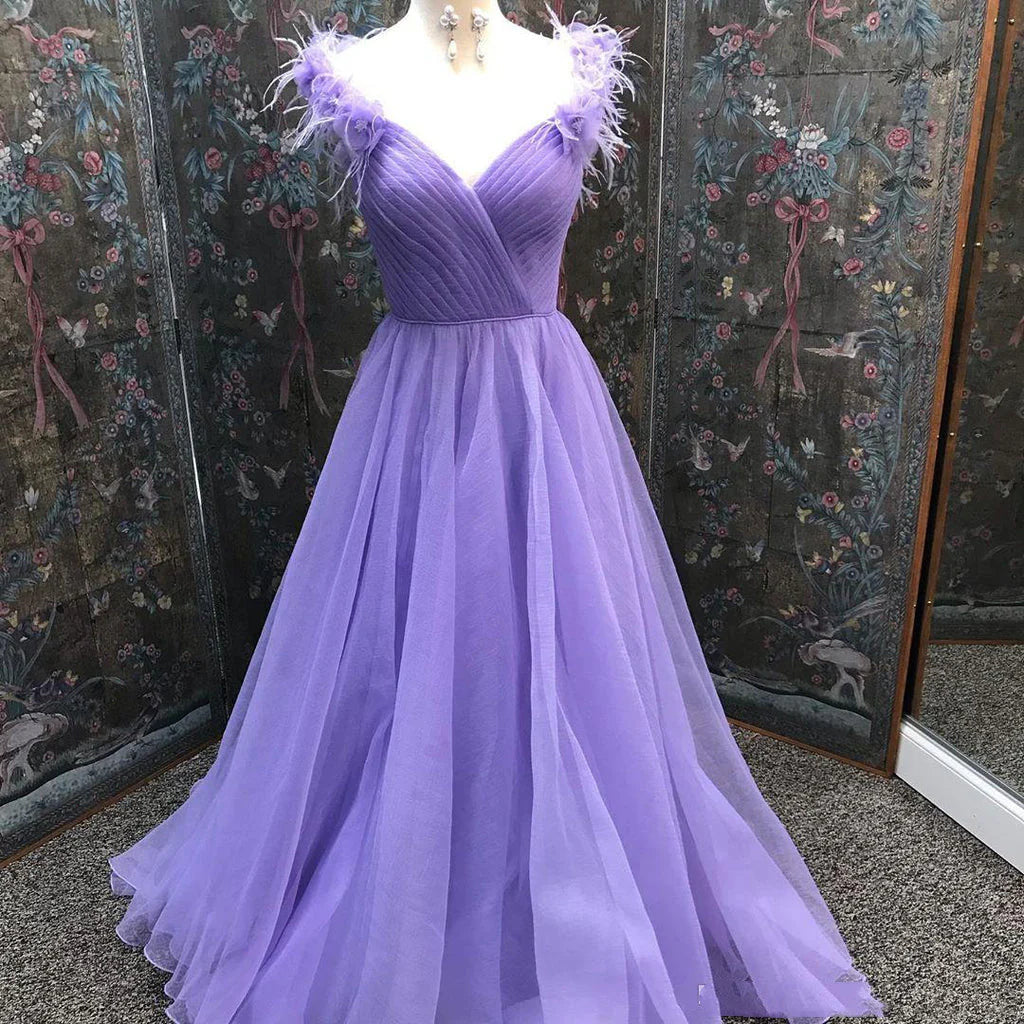 A-Line Ball Gown Sleeveless Off-The-Shoulder Ruched Tulle Prom Dresses Evening Dress