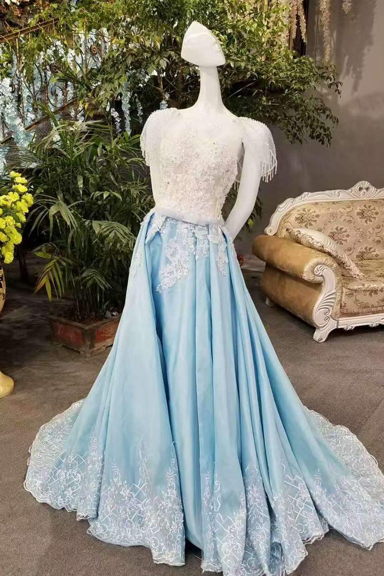 A-Line Satin Princess Dresses Lace Up With Appliques And Bow Knot With Shawl