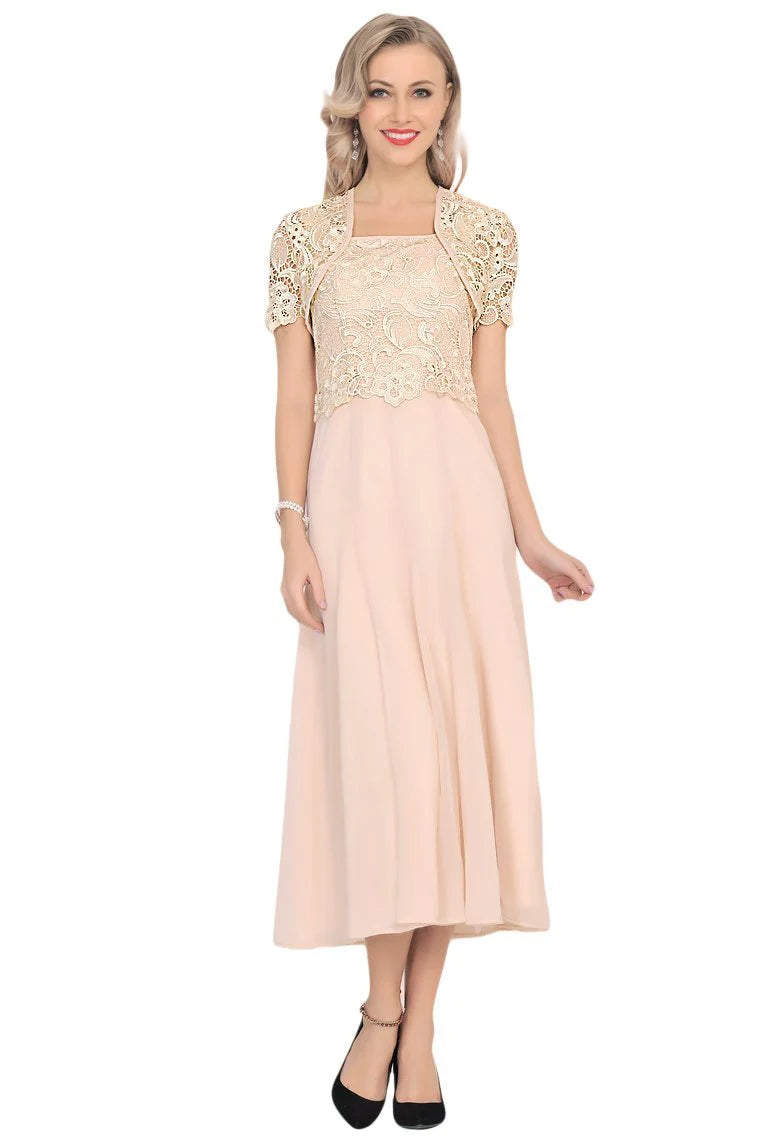A Line Square Mother of the Bride Dresses Chiffon&Lace With
