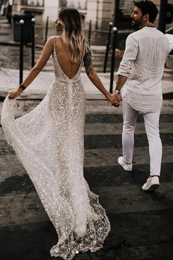 Backless Illusion Neck Sleeveless Lace Cheap High Quality Beach A Line Wedding Dresses