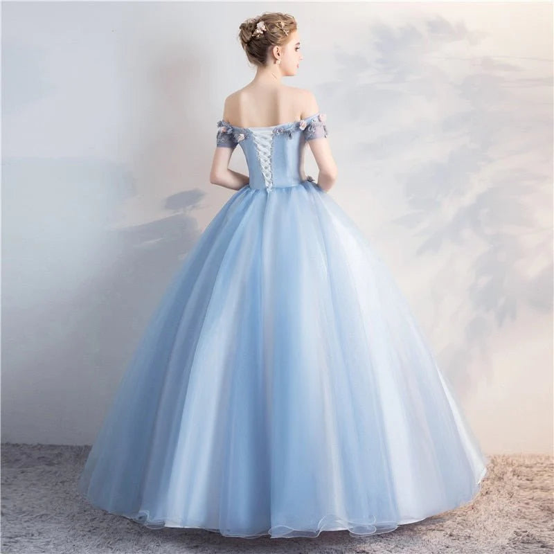 Ball Gown Off the Shoulder Tulle Lace up Sweetheart Quinceanera Dresses With Appliques