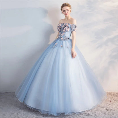 Ball Gown Off the Shoulder Tulle Lace up Sweetheart Quinceanera Dresses With Appliques