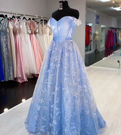 Ball Gown Sweetheart Strapless Embroidery Prom Dresses Off The Shoulder Long Evening Dresses