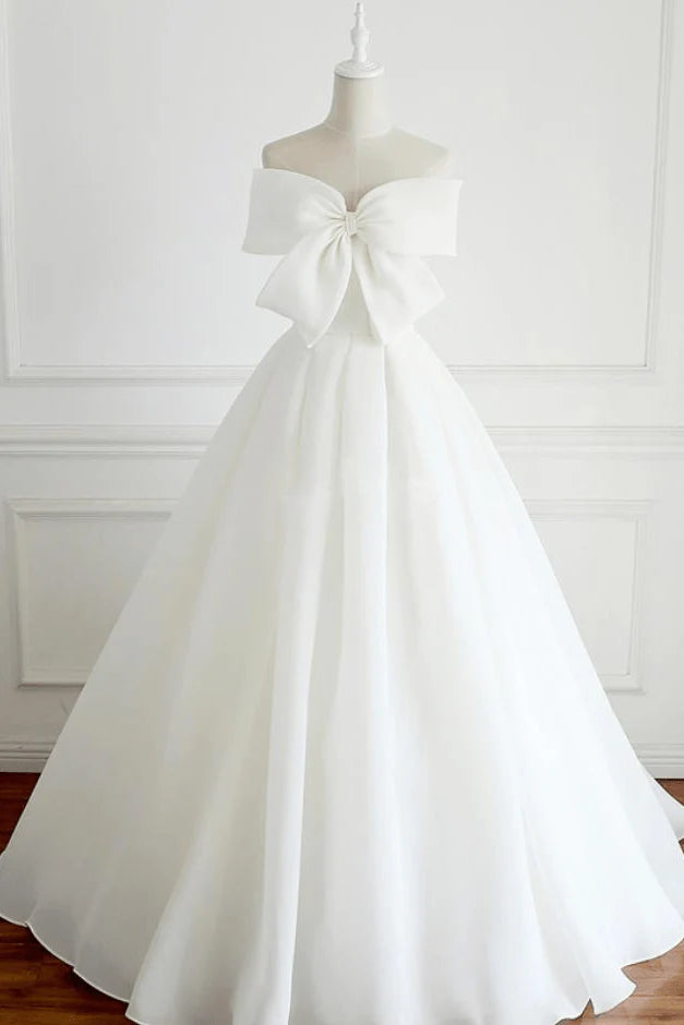 A Line Strapless Wedding Dresses With Bowknot