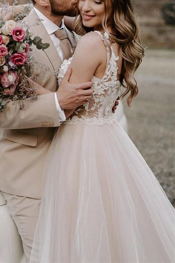 A-line Off the Shoulder Wedding Dresses With Lace Appliques
