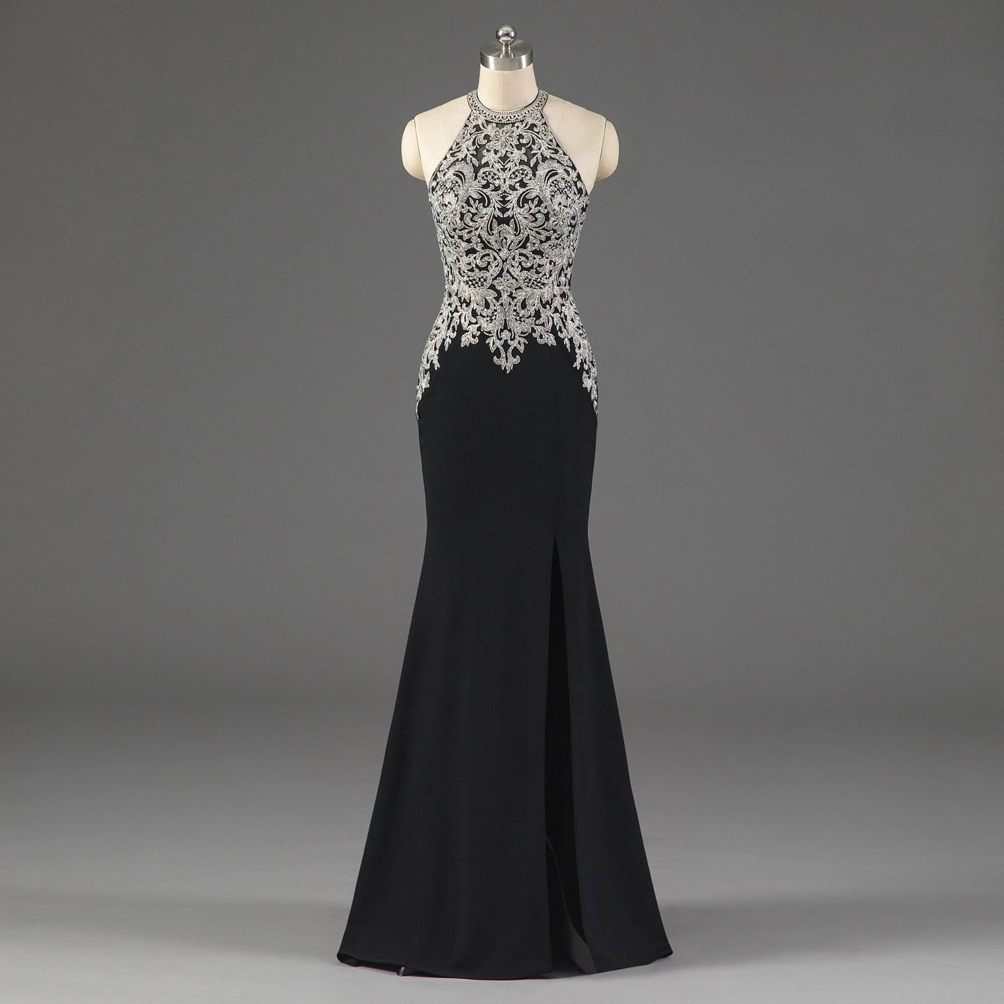 Black Memaid Halter Open Back Mother Of The Bride Dresses With Appliques