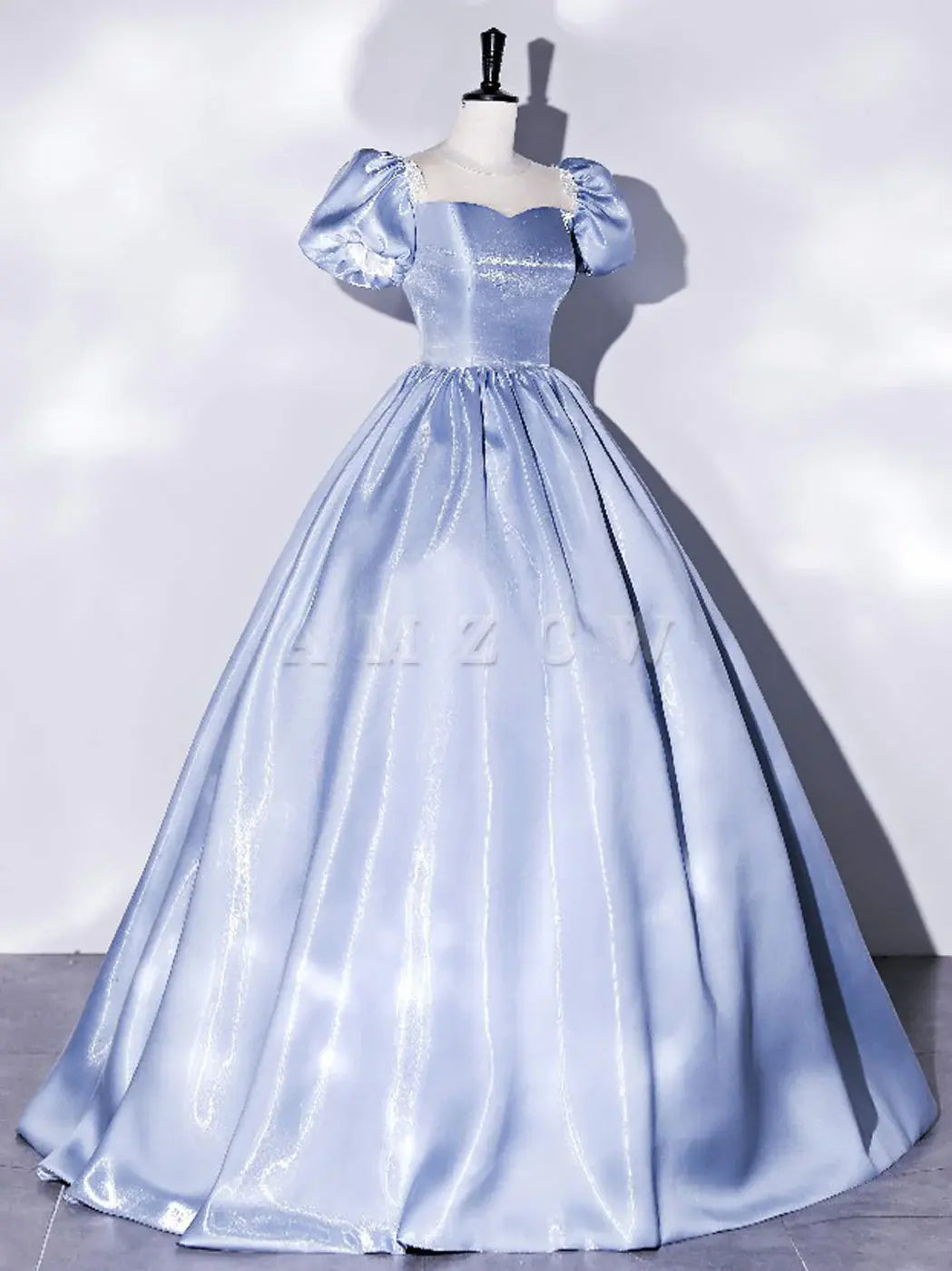 Amzcw Blue Satin Long Prom Dress Blue Satin Formal Evening Dress prom dress in store