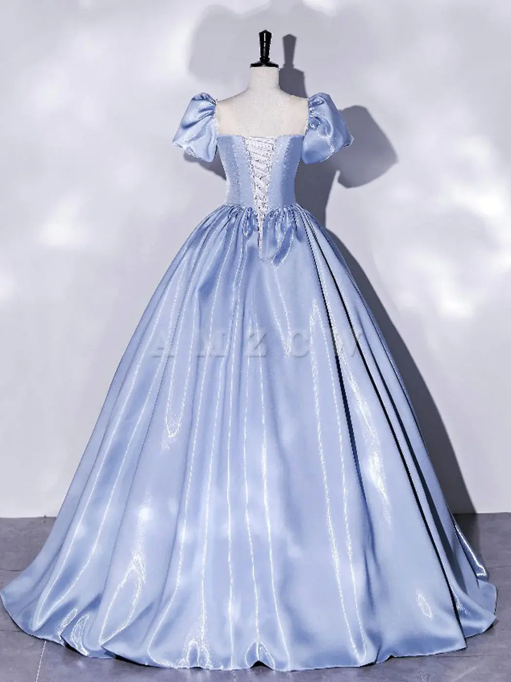 Amzcw Blue Satin Long Prom Dress Blue Satin Formal Evening Dress prom dress in store