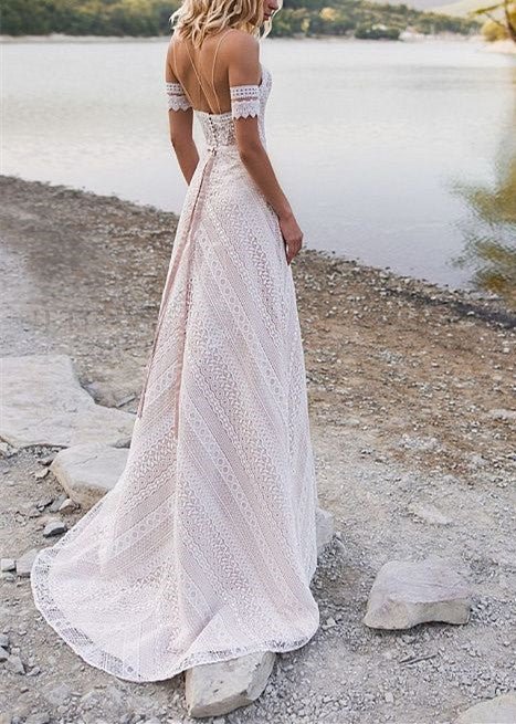 A Line Lace Sweetheart Sleeveless Wedding Dresses