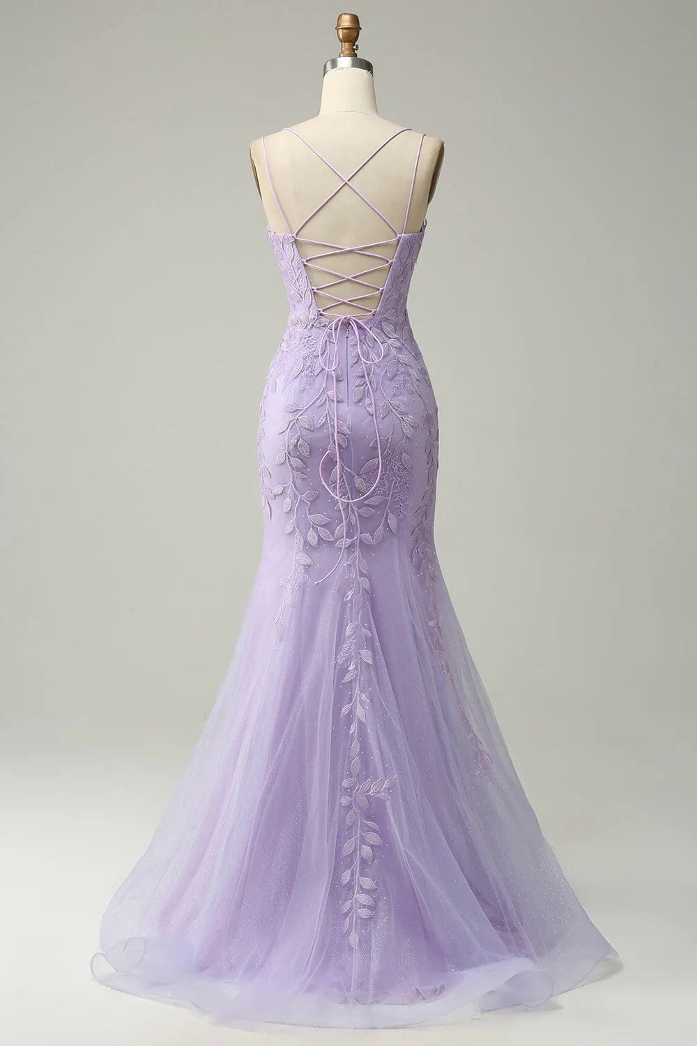 Amzcw Purple Spaghetti Straps Mermaid Long Prom Dress With Appliques prom dresses with long sleeves