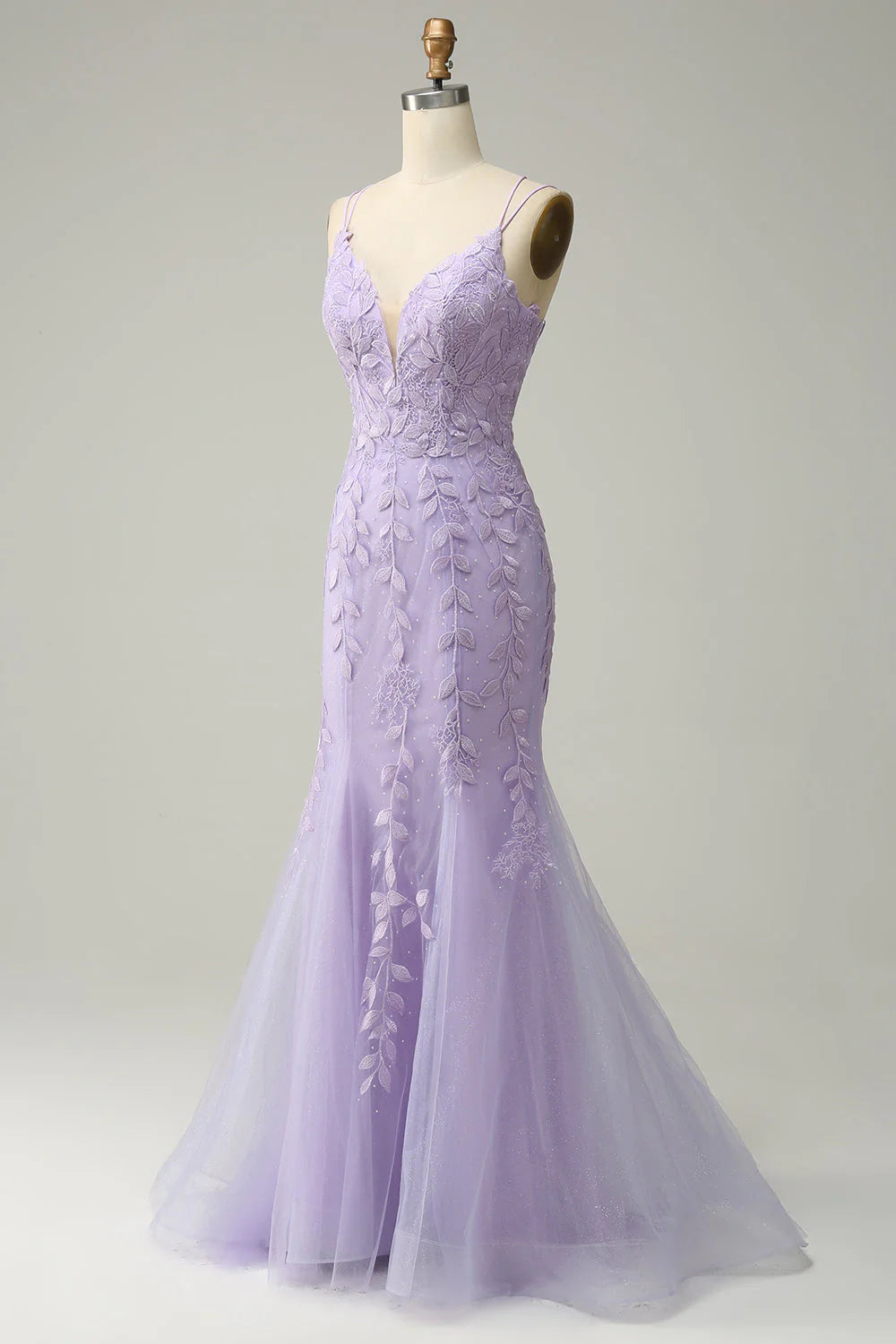 Amzcw Purple Spaghetti Straps Mermaid Long Prom Dress With Appliques prom dresses with long sleeves