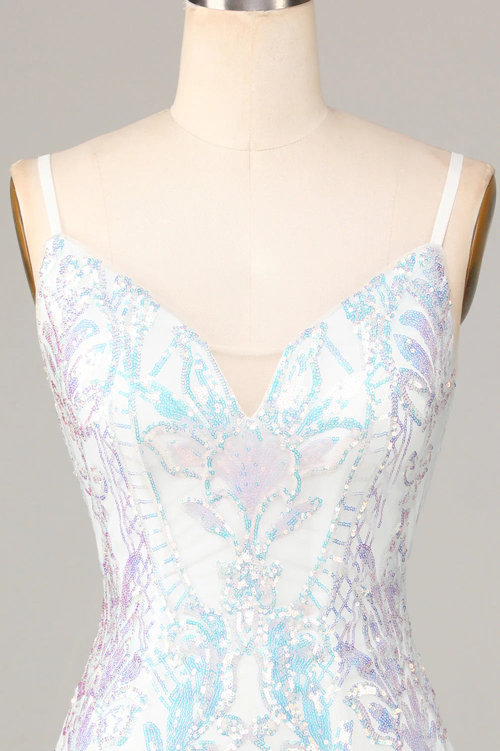 Amzcw Sheath Spaghetti Straps White Sequins Short Homecoming Dress