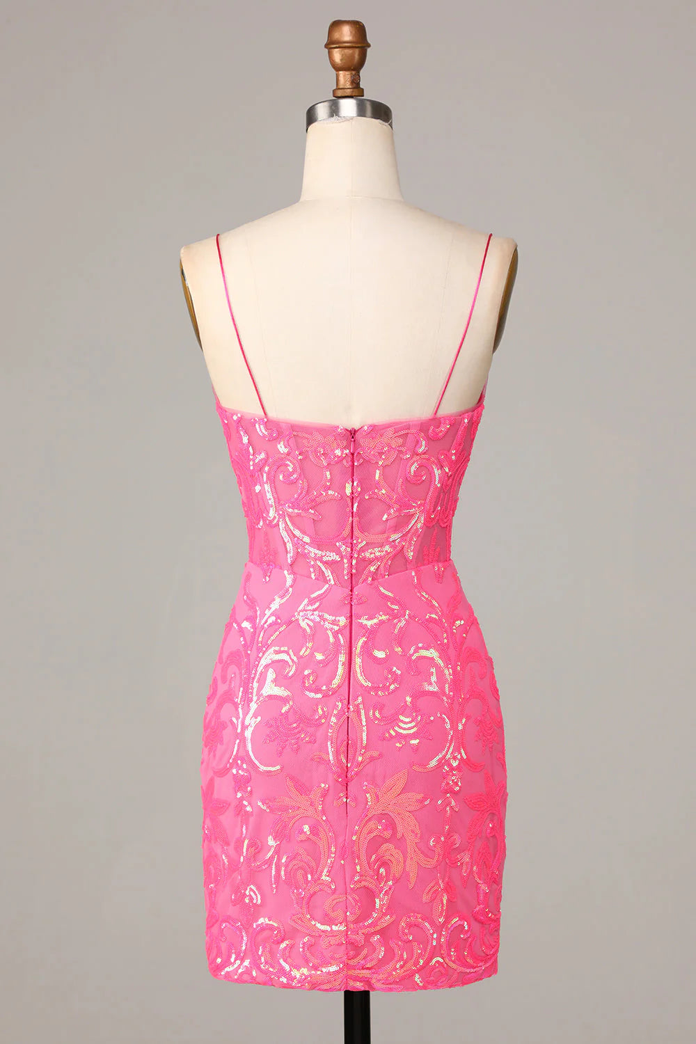 Amzcw Amazing Sheath Fuchsia Spaghetti Straps Sequins Homecoming Dress