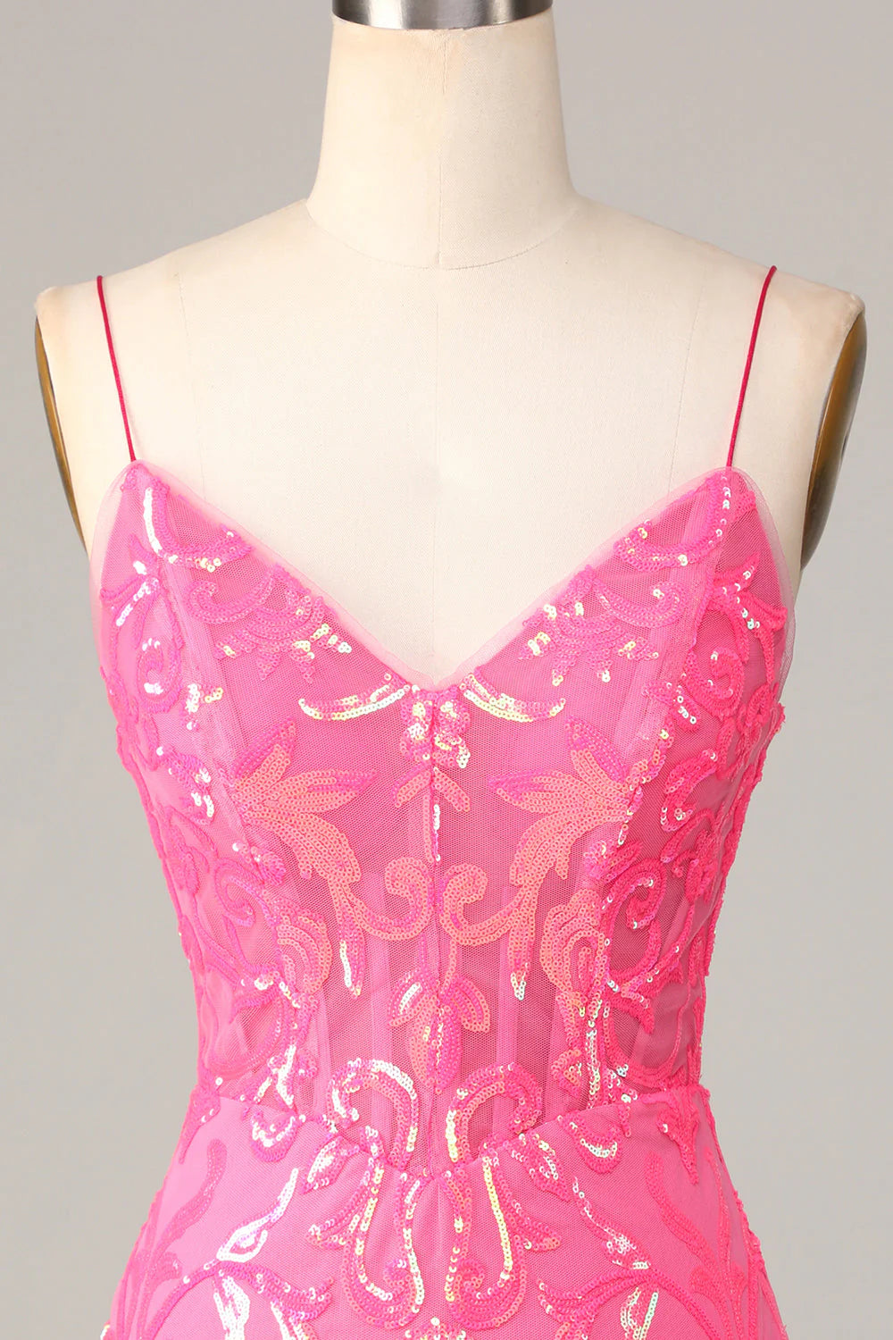 Amzcw Amazing Sheath Fuchsia Spaghetti Straps Sequins Homecoming Dress