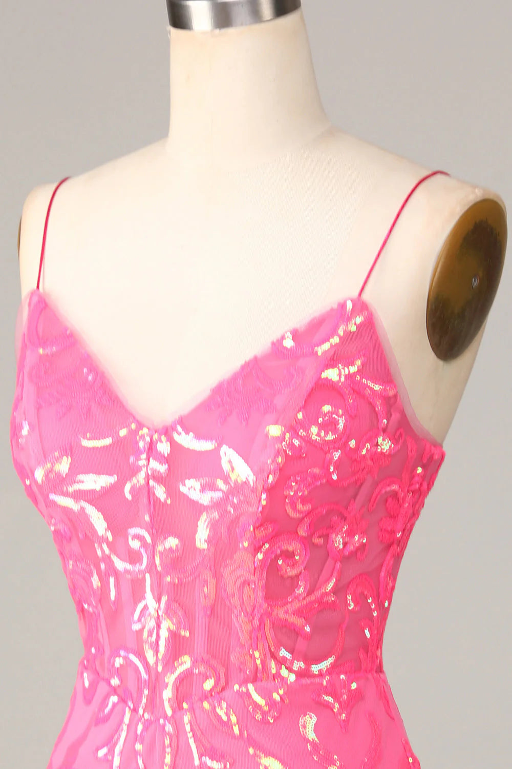 Amzcw Amazing Sheath Fuchsia Spaghetti Straps Sequins Homecoming Dress