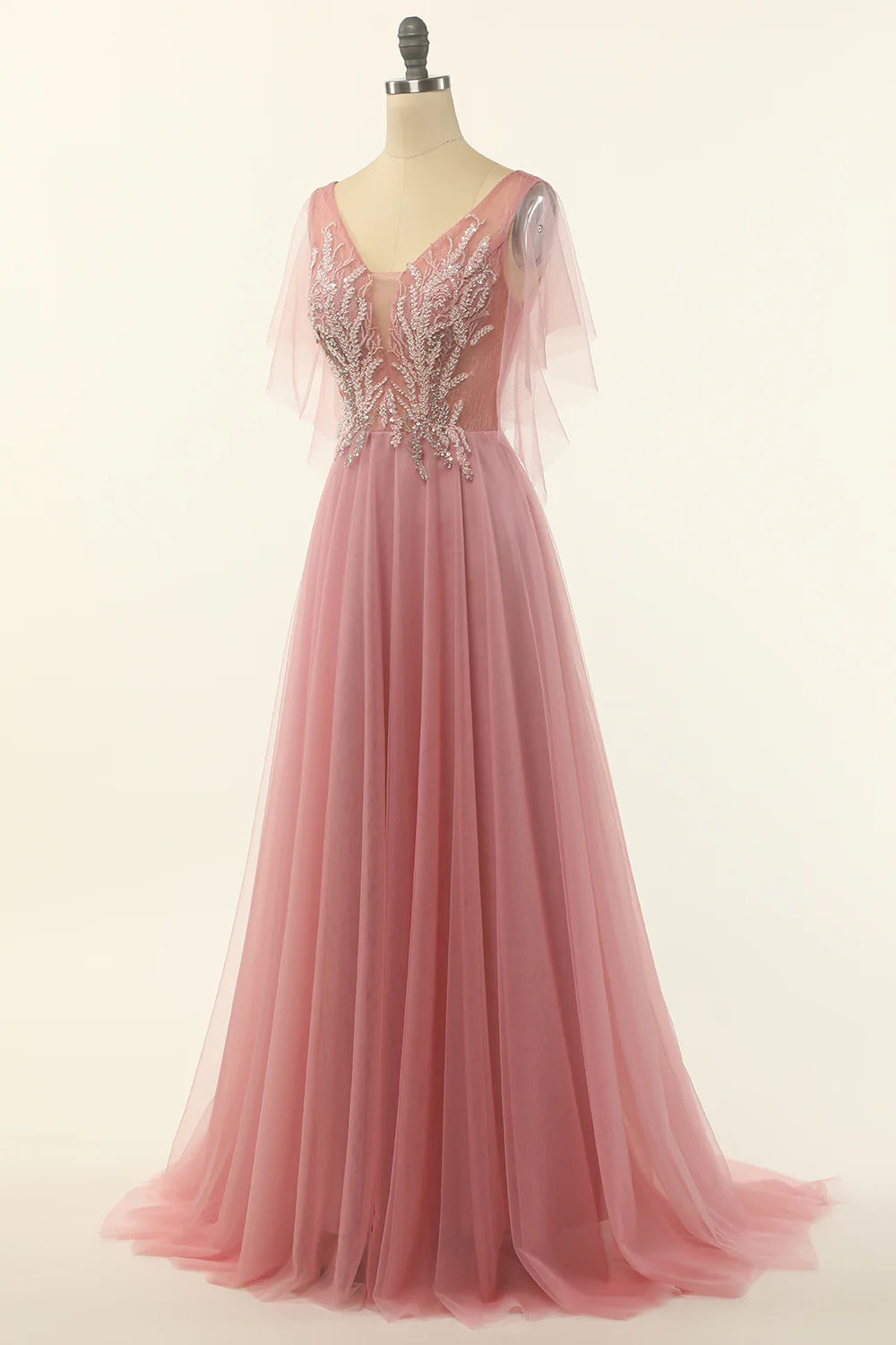 Blush Beading Tulle A-line Prom Dress