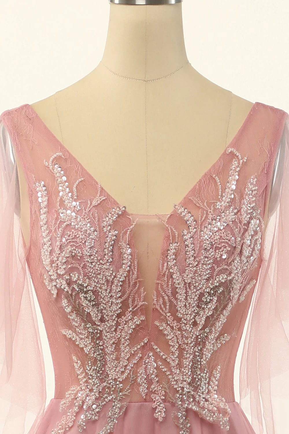 Blush Beading Tulle A-line Prom Dress