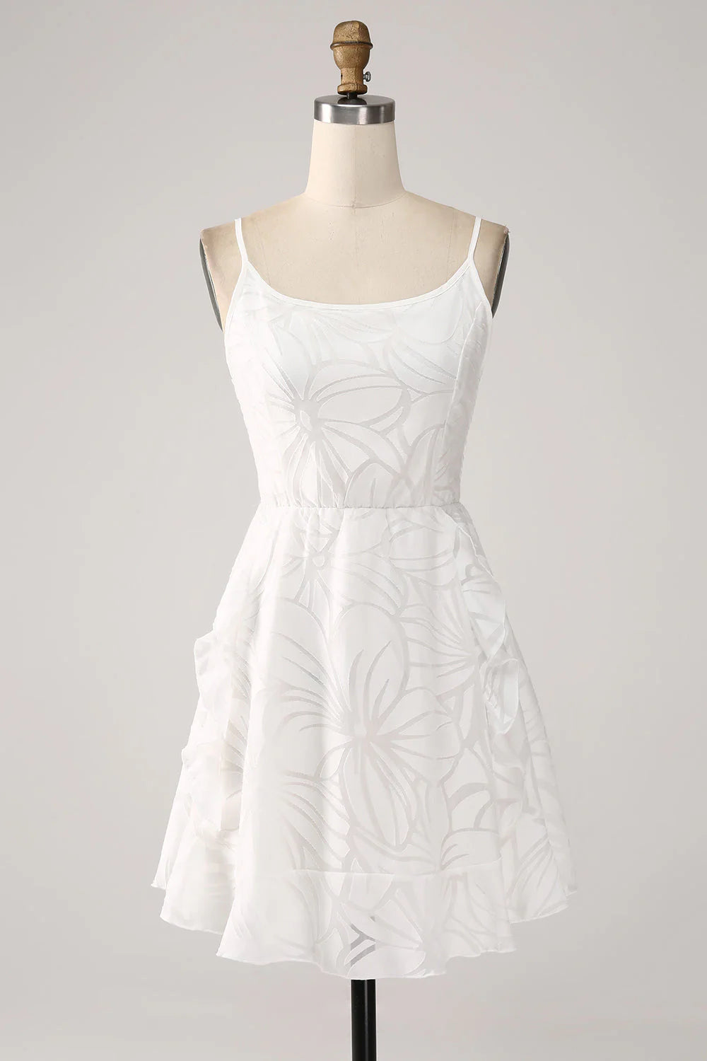 Amzcw Cute A-Line Spaghetti Straps Short White Graduation Dress