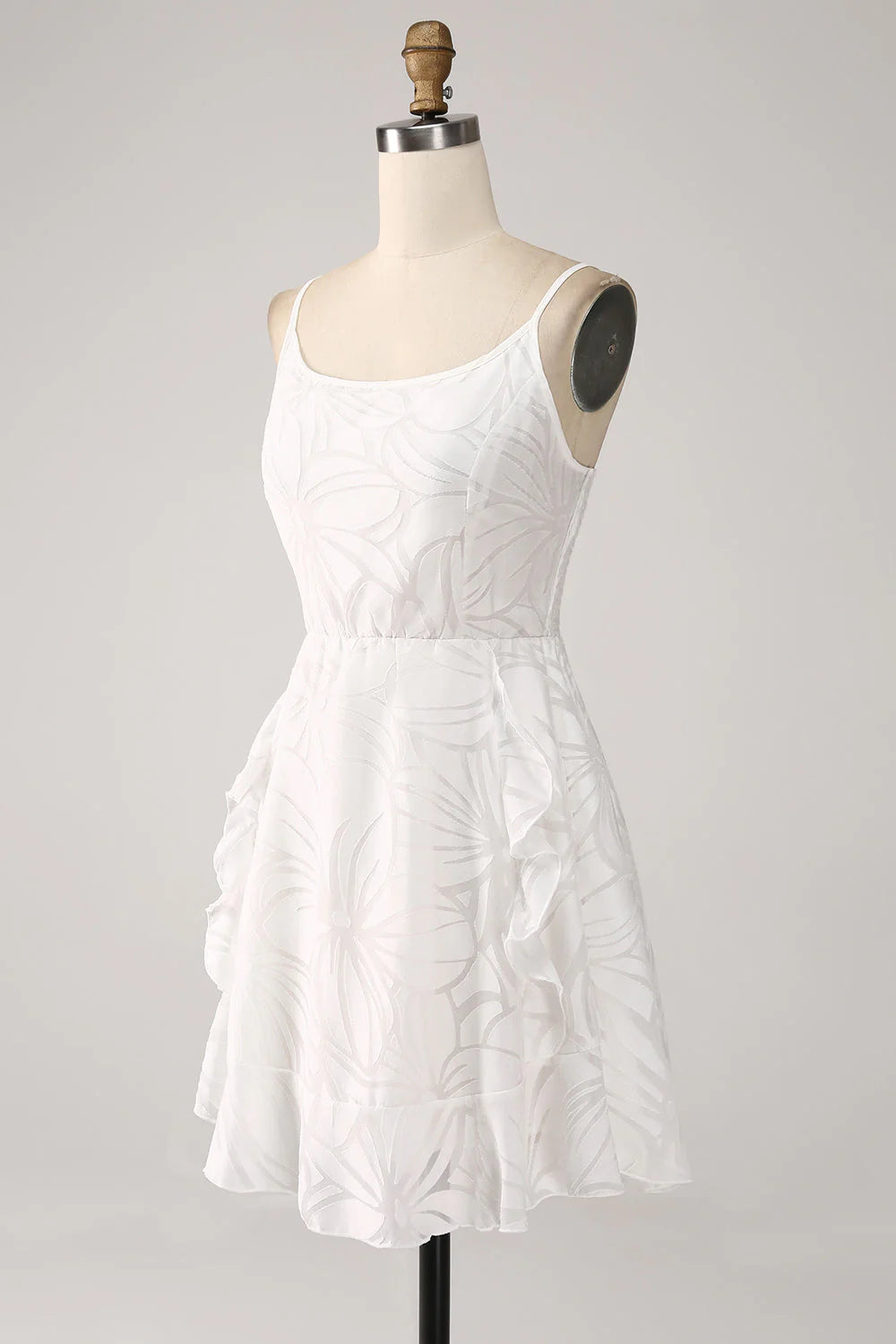 Amzcw Cute A-Line Spaghetti Straps Short White Graduation Dress