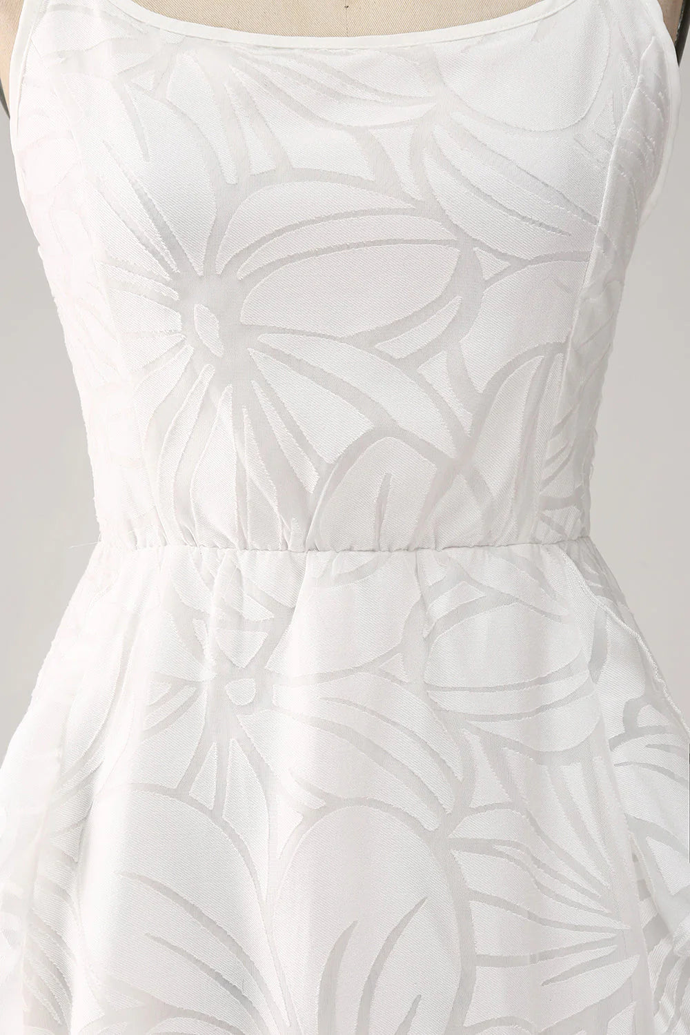 Amzcw Cute A-Line Spaghetti Straps Short White Graduation Dress