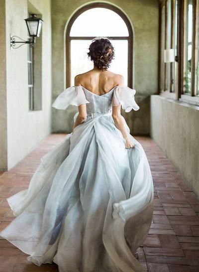 Chiffon Off The Shoulder With Split And Ruffles A Line Wedding Dresses