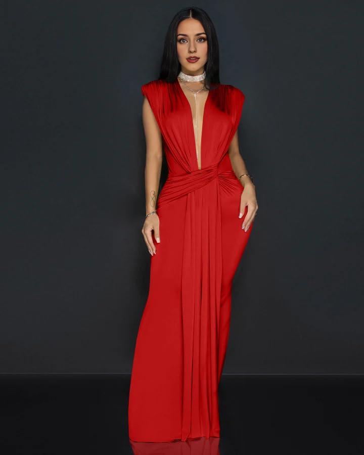 Amzcw Women's Elegant Sleeveless Deep V Neck Bodycon Party Evening Gown Maxi Dress dresses evening wear 