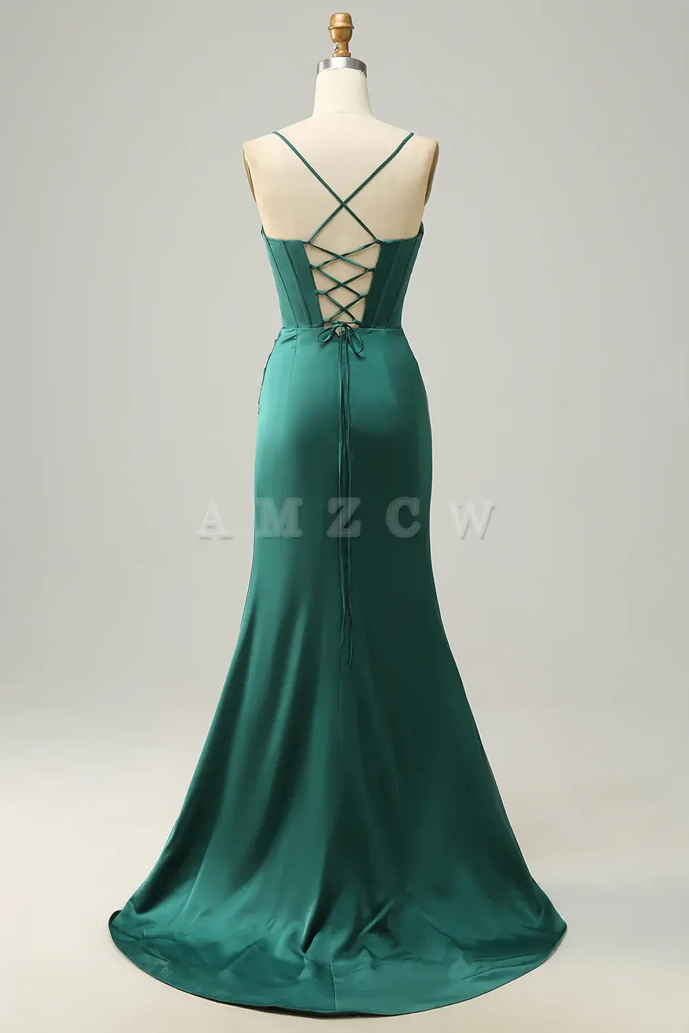 Amzcw Dark Green Spaghetti Straps Mermaid Prom Dress gowns evening dresses prom dresses shops
