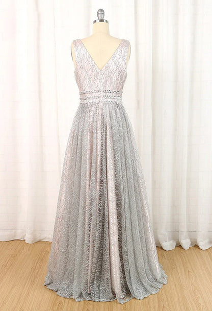 A Line V Neck Lace Straps Prom Dresses Cheap Floor Length Evening Dresses