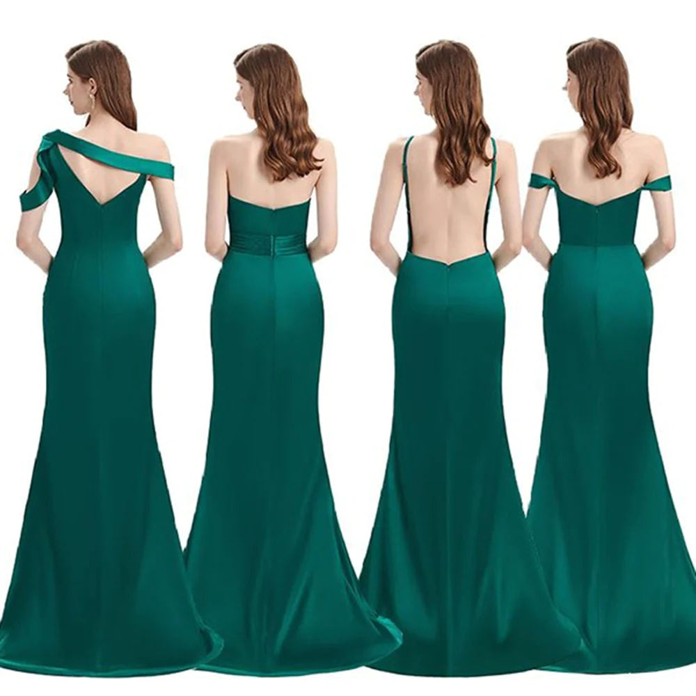 Elegant Mixed Mermaid Green Satin Side Split Bridesmaid Dresses