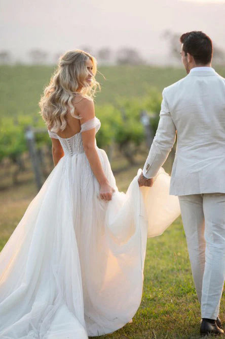 Off the Shoulder Wedding Dresses Sweetheart Beach Bride Dresses