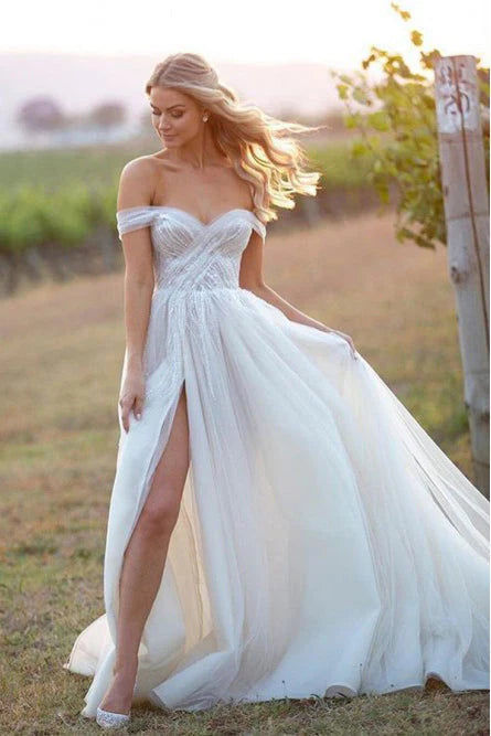 Off the Shoulder Wedding Dresses Sweetheart Beach Bride Dresses