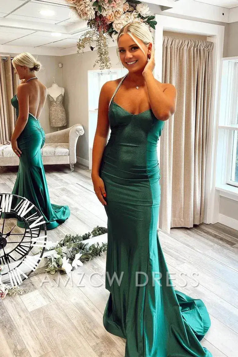 Amzcw Elegant Gorgeous Trumpet Hunter Green Long Formal Dress