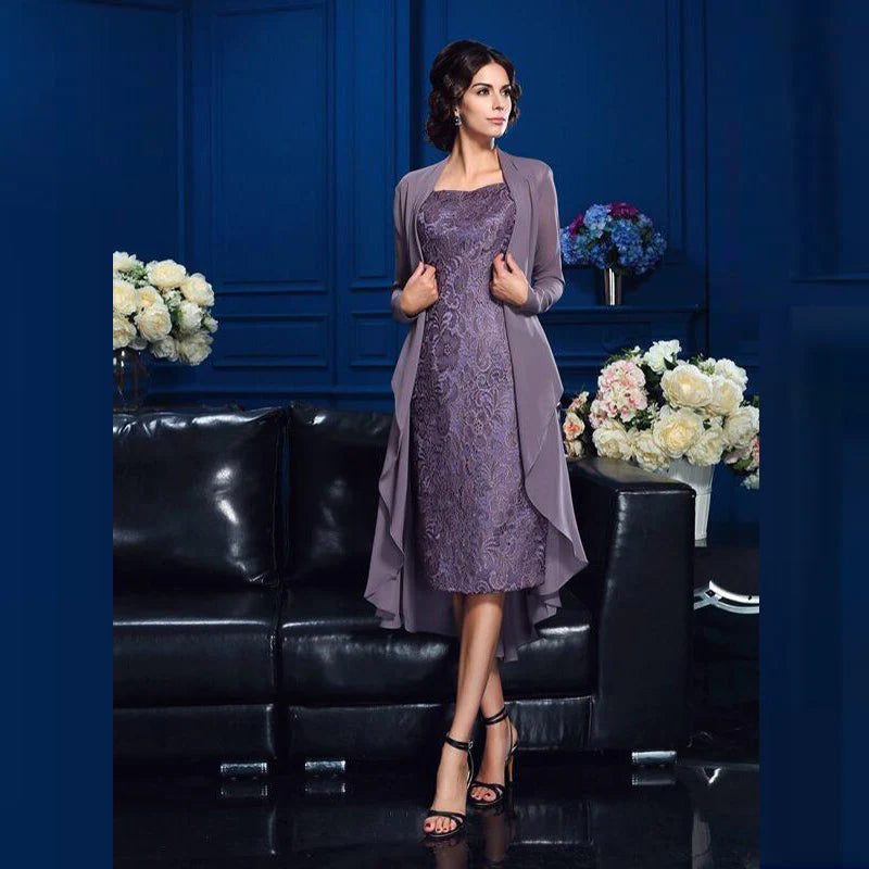 Exquisite Chiffon Lace Knee Length Sheath Sleeveless Mother of the Bride Dresses With Jacket