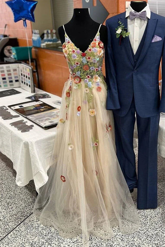 Gorgeous Fashion Long Spaghetti Straps Princess Prom Dresses With Appliques Evening Dresses