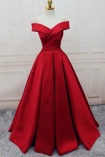 Gorgeous Red Off Shoulder Sweetheart Sleeveless Long Lace up Satin Prom Dresses
