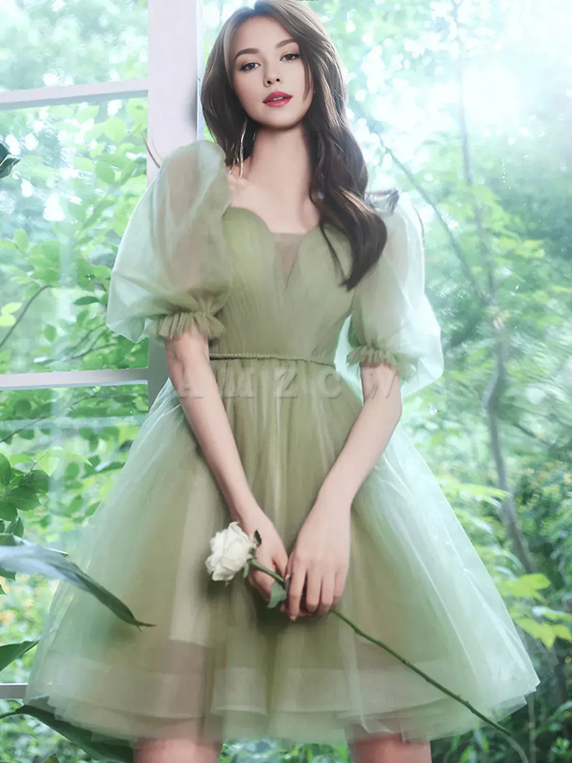 Amzcw Green tulle short prom dress green tulle homecoming dress formal wear dresses