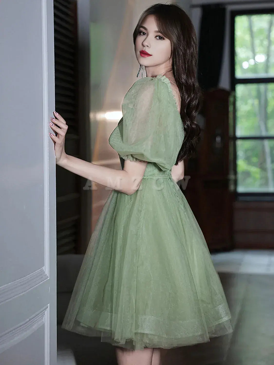 Amzcw Green tulle short prom dress green tulle homecoming dress formal wear dresses